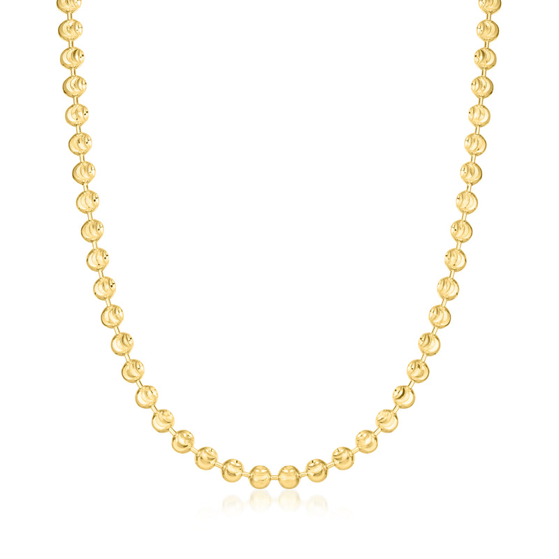 14kt yellow gold moon-cut bead-chain necklace with round bead links