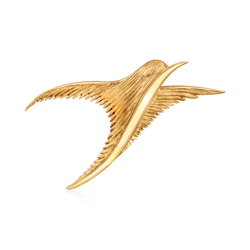 Vintage 14kt yellow gold bird pin with raised wing and tail details