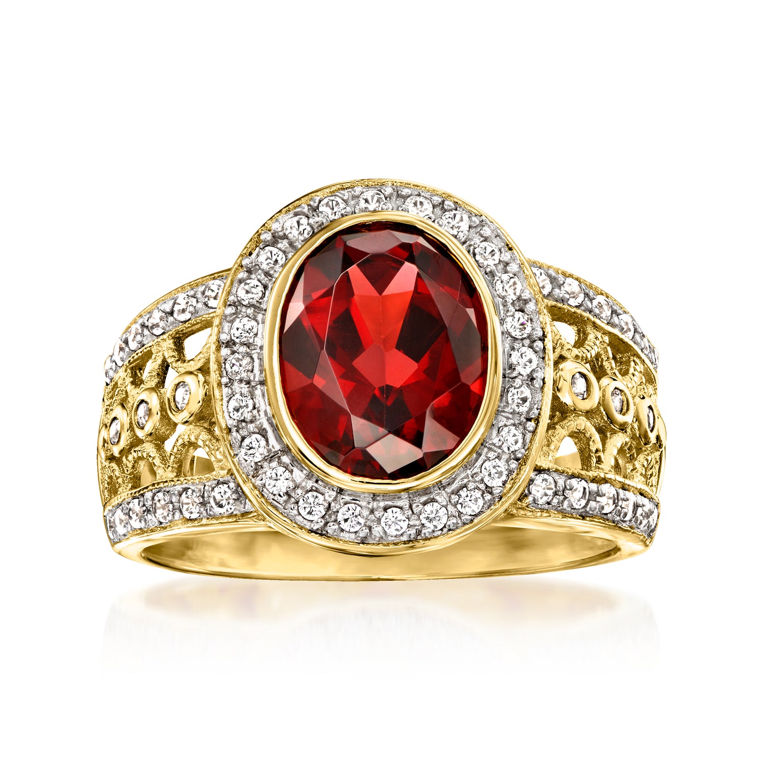 2.80 Carat Garnet Ring with 1.60 ct. t.w. White Zircon in 18kt Gold Over Sterling