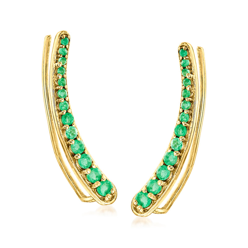 18kt gold over sterling emerald-green gemstone ear climbers, curved double-row design