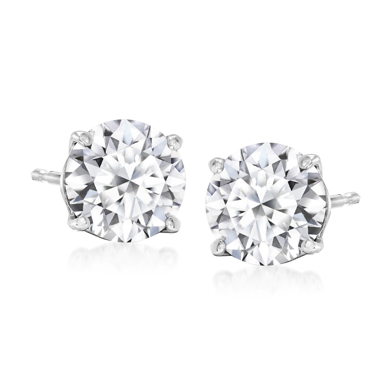 White gold lab-grown diamond stud earrings with round stones, 4-prong settings