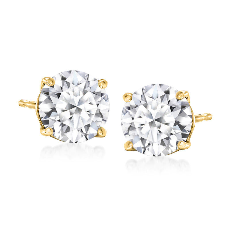 Round lab-grown diamond stud earrings in 14kt yellow gold, prong-set