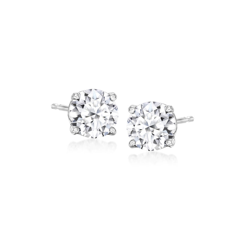 14kt white gold diamond stud earrings with round bezel-set stones