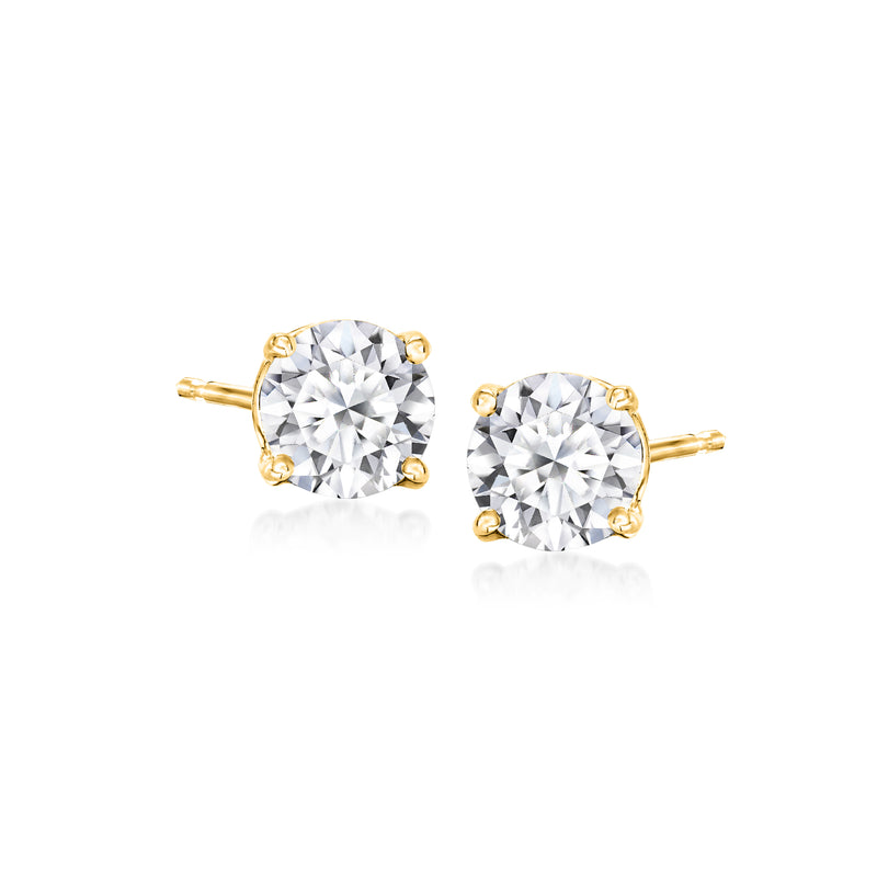 14kt yellow gold lab-grown diamond stud earrings, round bezel-set stones