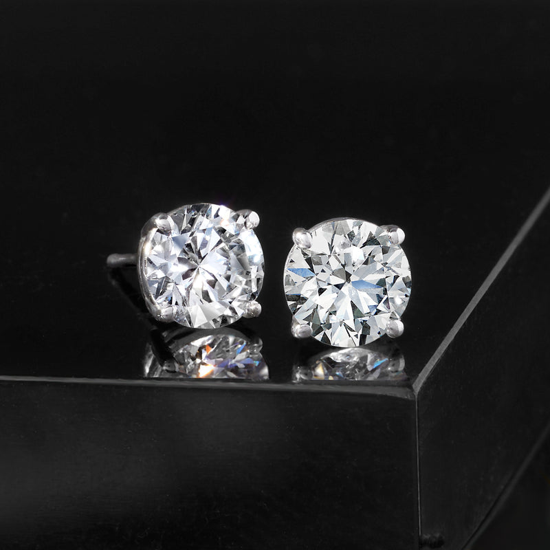14kt white gold lab-grown diamond stud earrings, two round stones on posts