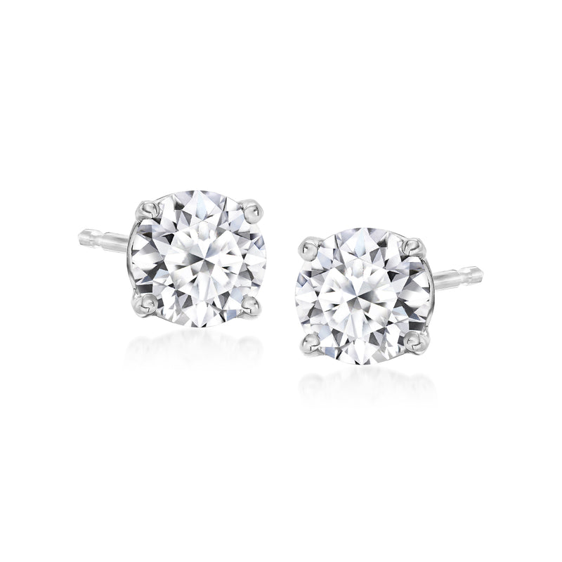 14kt white gold lab-grown diamond stud earrings, round prong-set stones