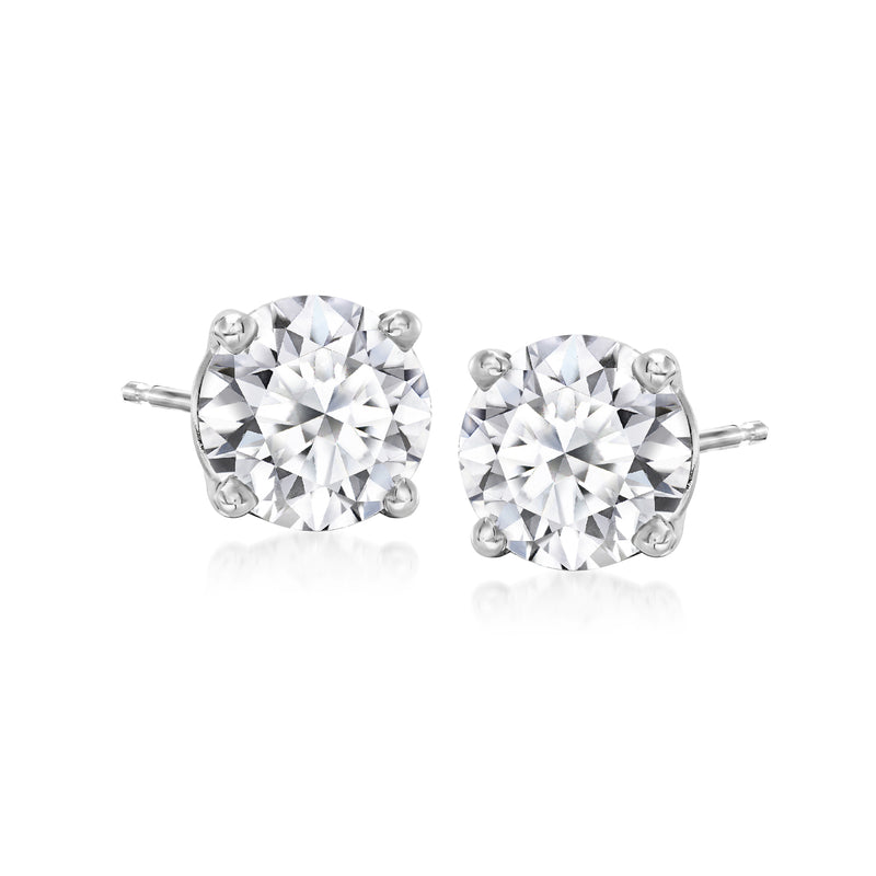14kt white gold diamond stud earrings with round clear stones
