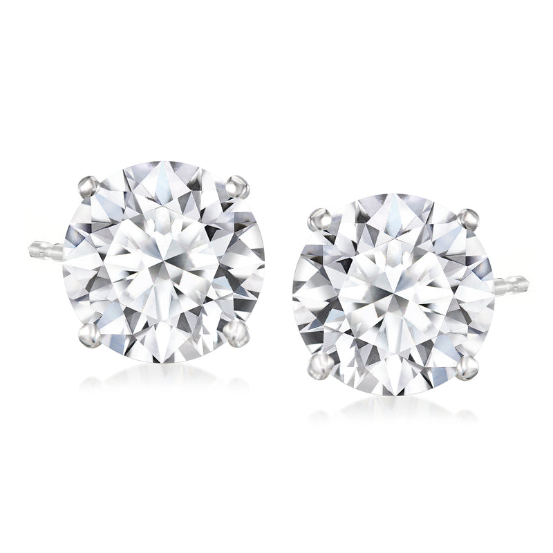 Round lab-grown diamond stud earrings in 14kt white gold, prong-set stones