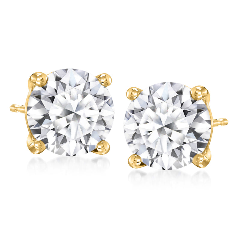 14kt yellow gold lab-grown diamond stud earrings, round stones with gold prongs