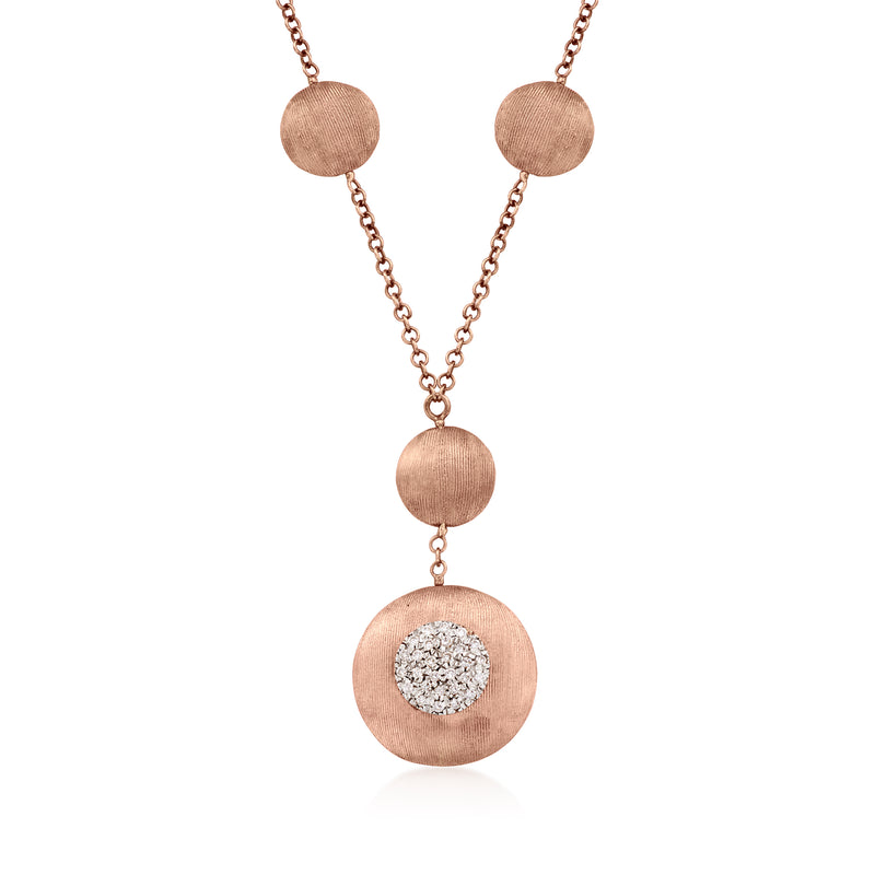 Vintage rose gold diamond disc station necklace with three round medallions