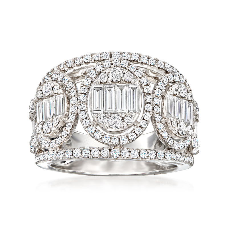 18kt white gold diamond oval cluster ring, oval center with baguette halo