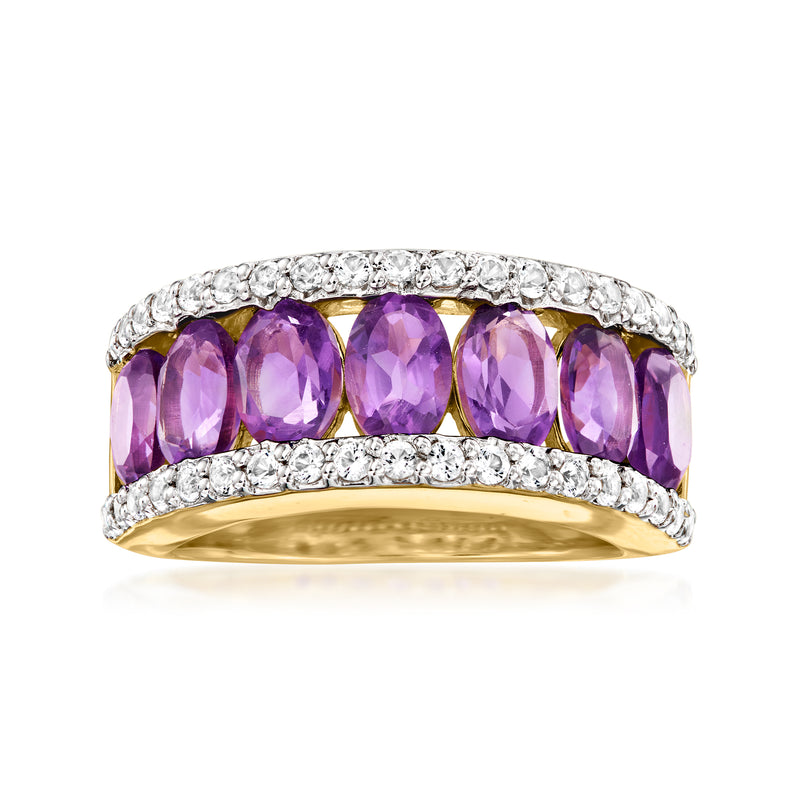 18kt gold over sterling ring with purple oval amethyst stones and white topaz accents