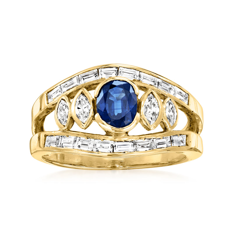 18kt yellow gold open-space ring with oval blue sapphire and diamond accents