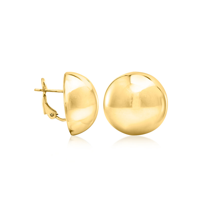 20mm yellow gold dome stud earrings with visible post and backing