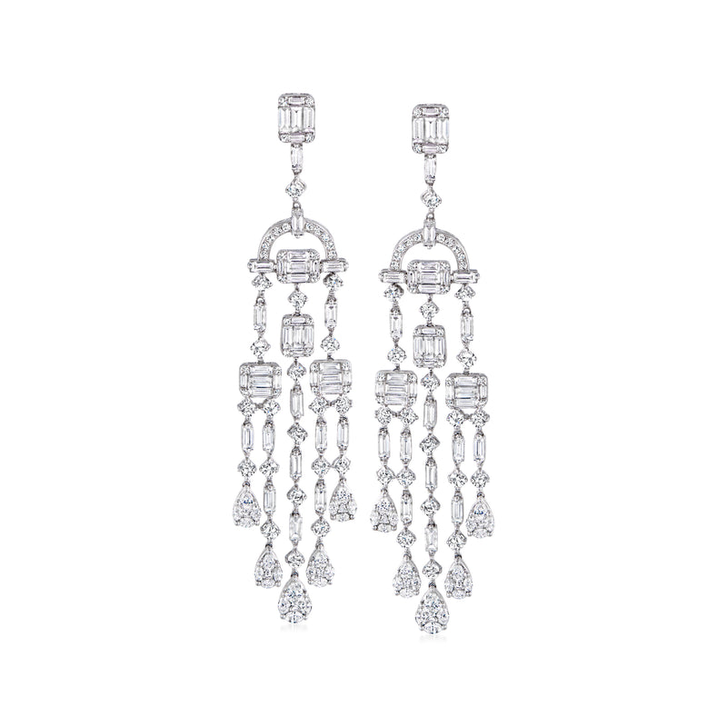 Diamond chandelier drop earrings in 18kt white gold with dangling round stones