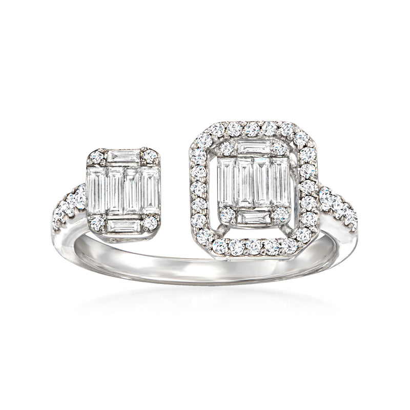 18kt white gold diamond open-space cluster ring with square halo