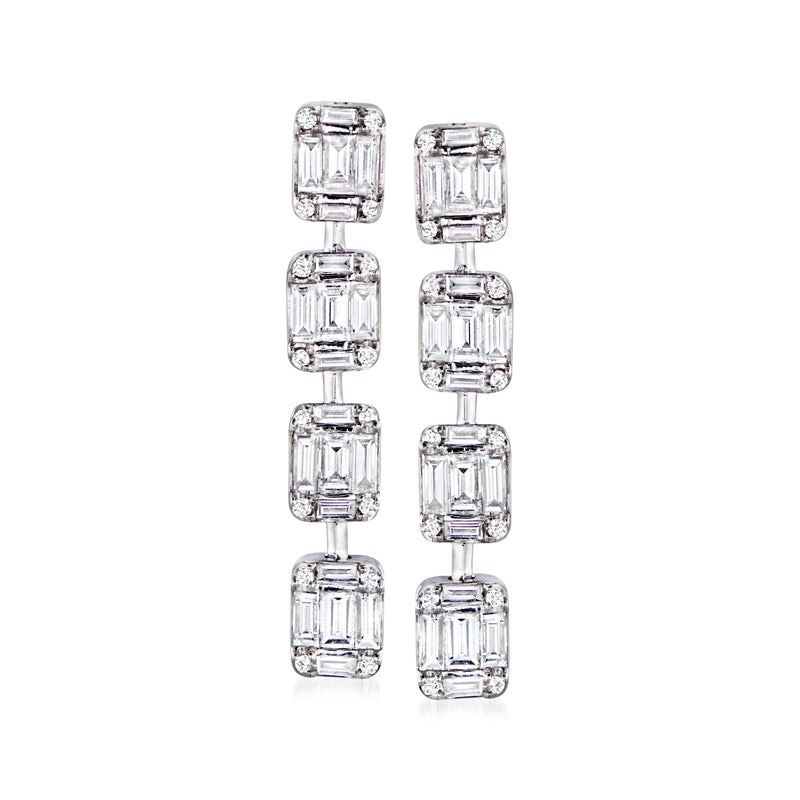 18kt white gold drop earrings with linear cluster of baguette-cut diamonds