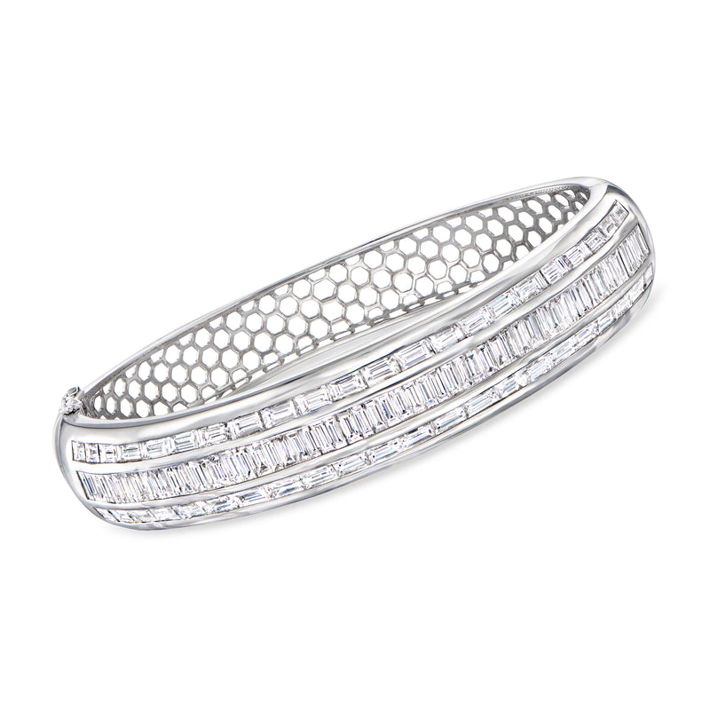 Three-row baguette diamond bangle bracelet in 18kt white gold, side view