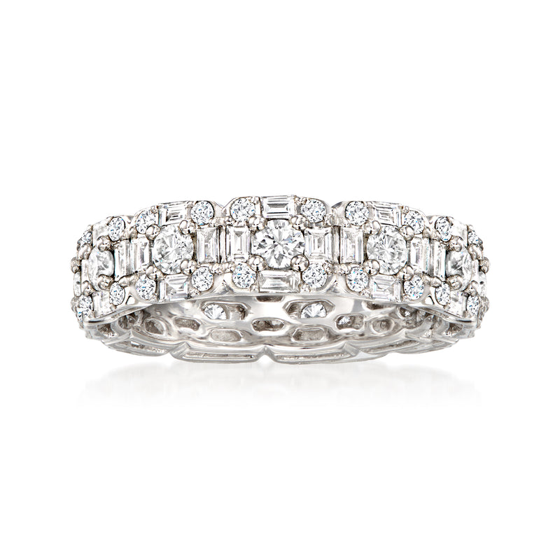 Diamond cluster eternity band in 18kt white gold with baguette and round stones