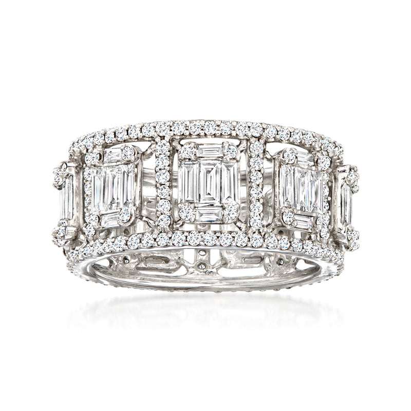 Diamond cluster eternity band in 18kt white gold with rectangular diamond settings