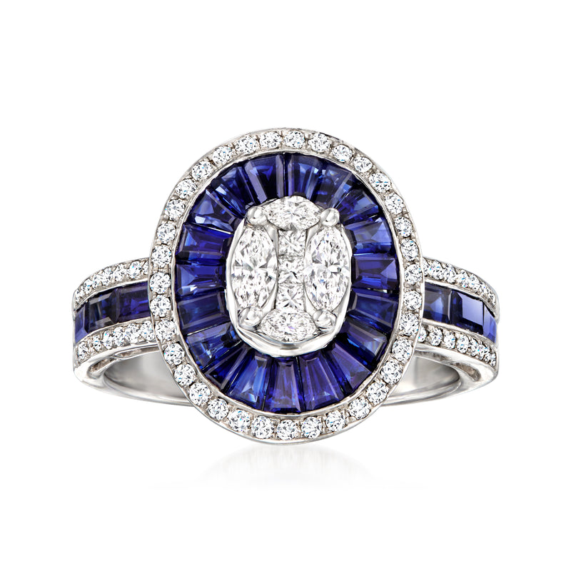 Oval sapphire and diamond cluster ring in white gold