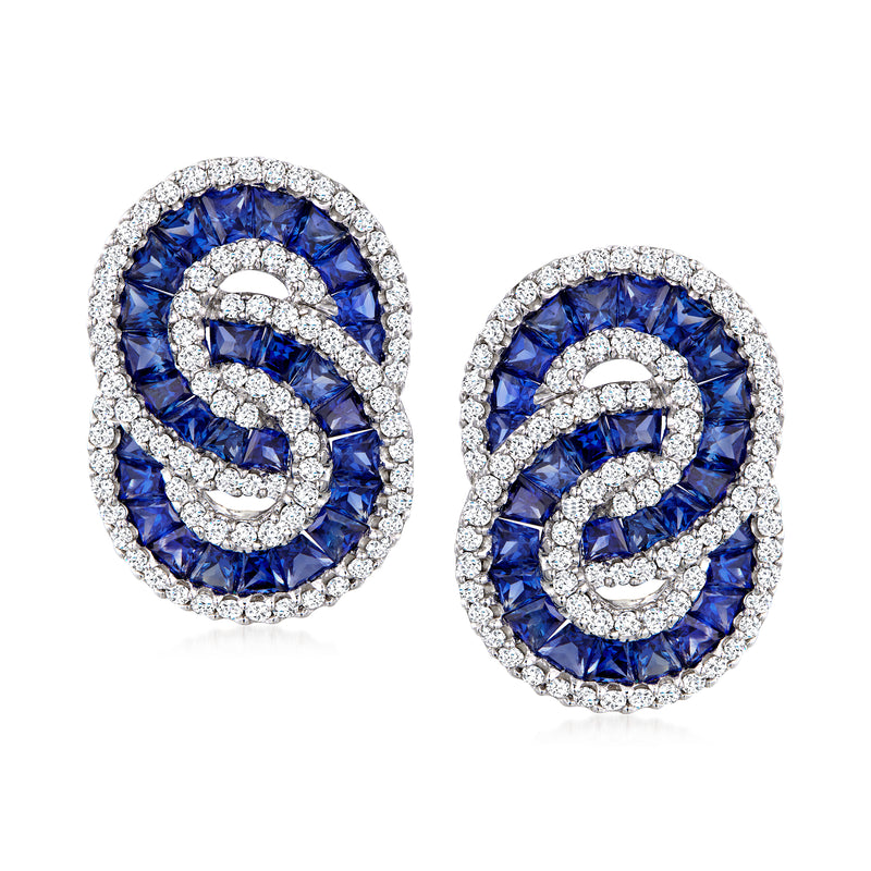 Sapphire and diamond loop earrings in white gold