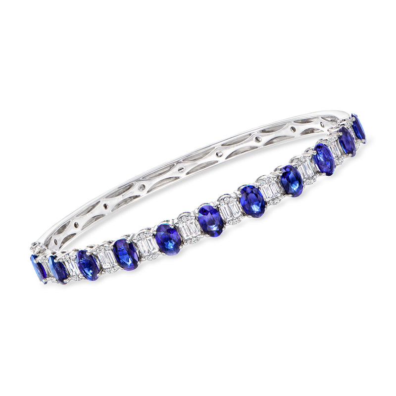 18kt white gold sapphire cluster bangle bracelet with blue gemstones and diamond accents