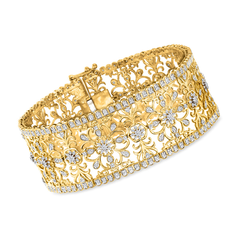 18kt gold over sterling filigree floral bracelet with diamond-look stones