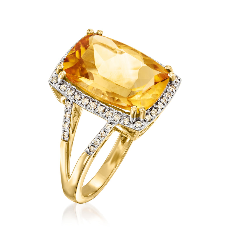Citrine gemstone ring in 14kt yellow gold with diamond accents and prongs