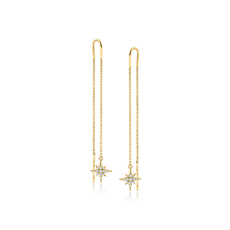 14kt yellow gold diamond star drop threader earrings