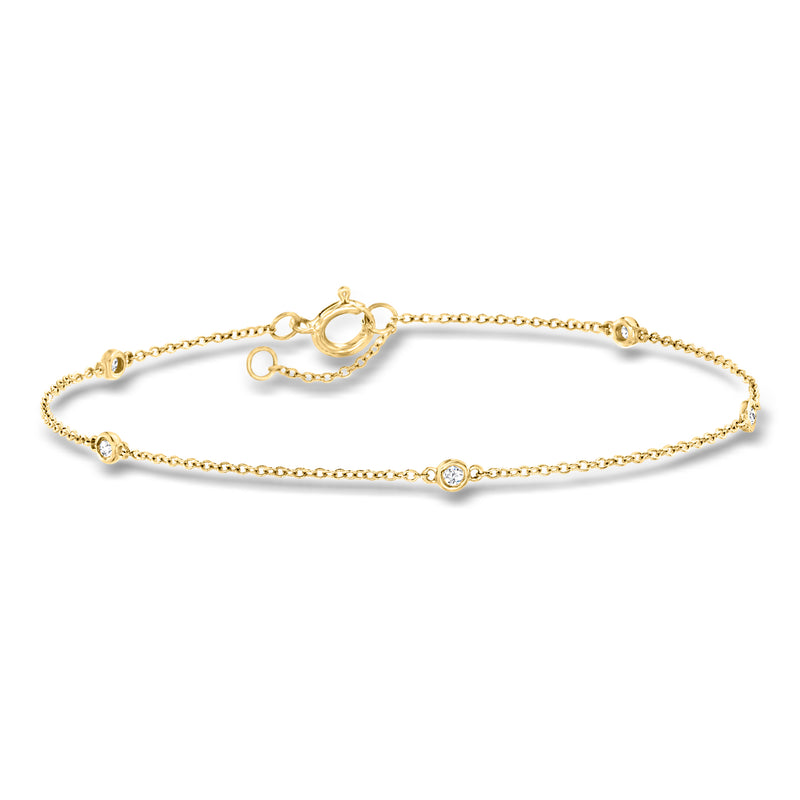 14kt yellow gold diamond station bracelet with small round stone links