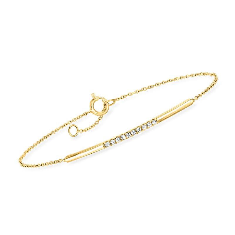 14kt yellow gold diamond bar bracelet with chain and lobster clasp