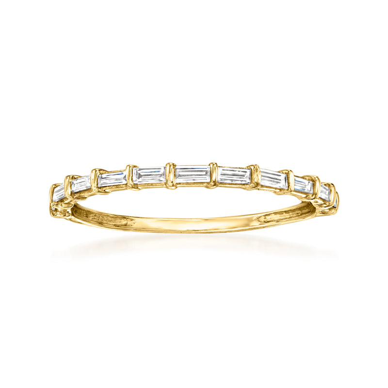 14kt yellow gold baguette diamond ring, rectangular stones in gold channel setting