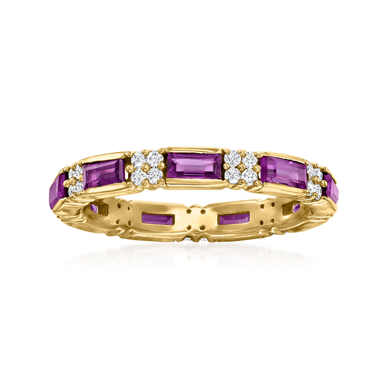 Amethyst and white zircon eternity band ring, purple gemstones in 18kt gold over sterling