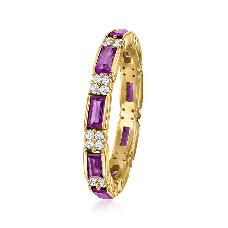 18kt gold over sterling eternity band ring with purple amethyst and white zircon accents