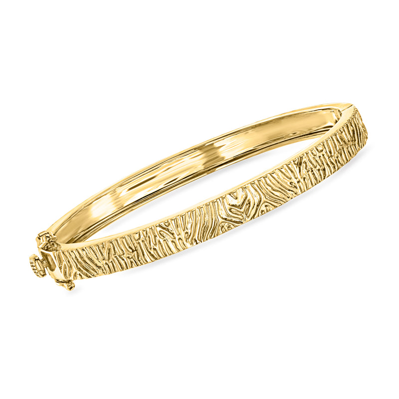 Gold over sterling bangle with zebra-textured stripe design, 6mm wide.