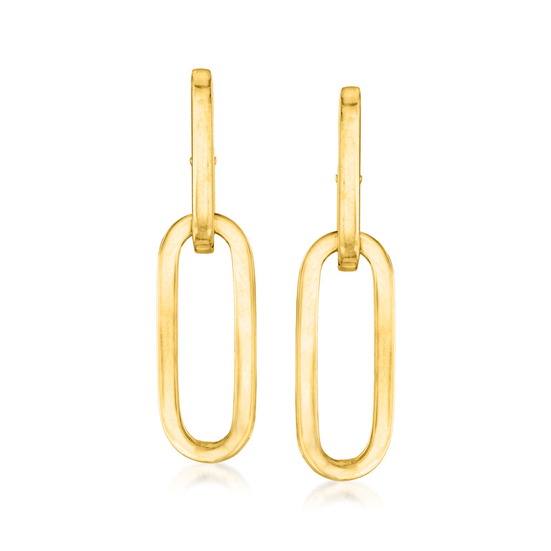 Gold over sterling hoop drop earrings with oval paperclip link design