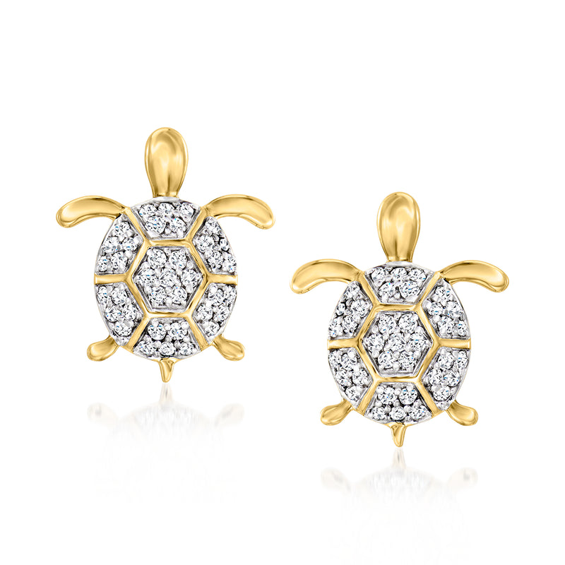 14kt yellow gold turtle diamond stud post earrings