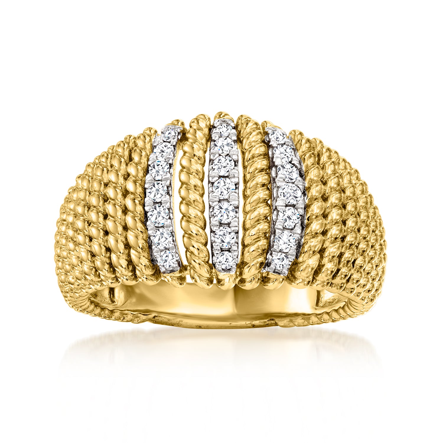 .25 ct. t.w. Diamond Roped Ring in 18kt Gold Over Sterling