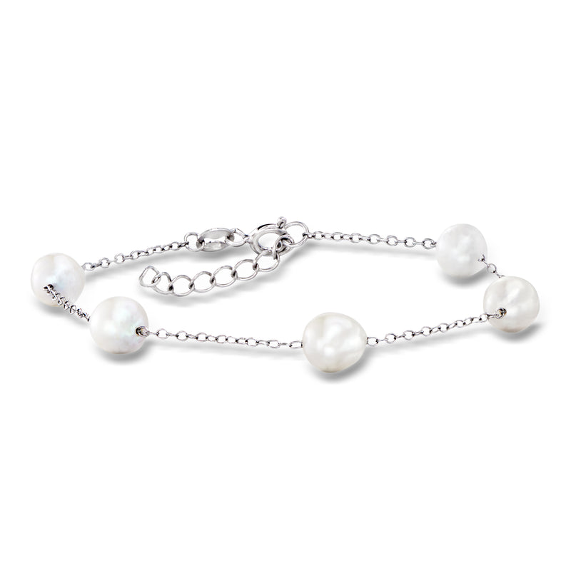 Sterling silver pearl bracelet with chain and baroque pearl stations