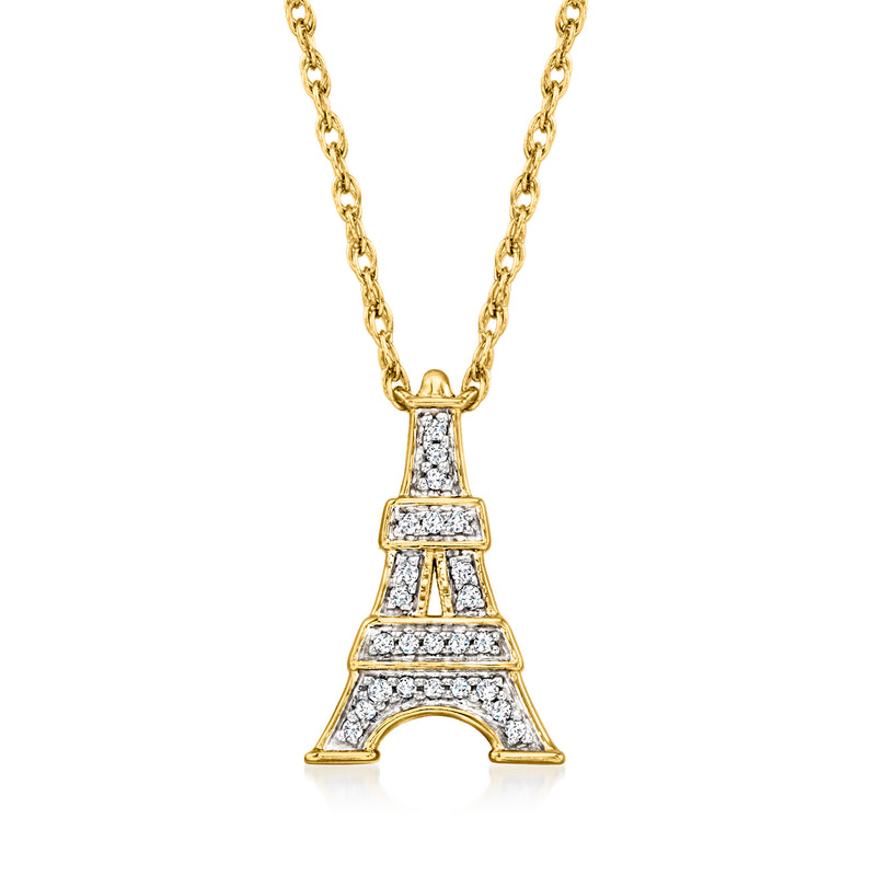 Gold Eiffel Tower necklace with diamond-accented pendant