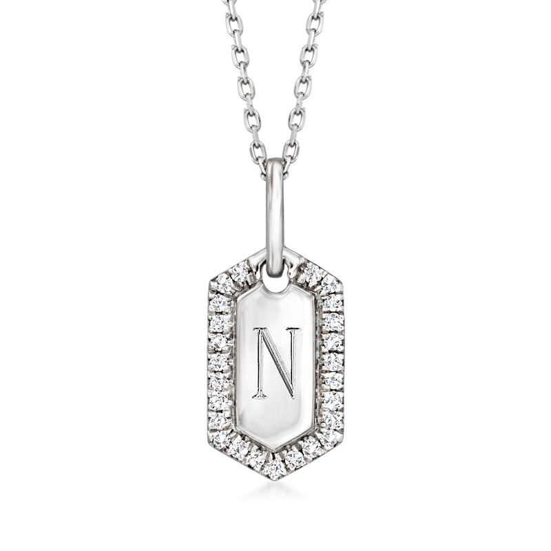 Sterling silver diamond tag pendant necklace with letter N