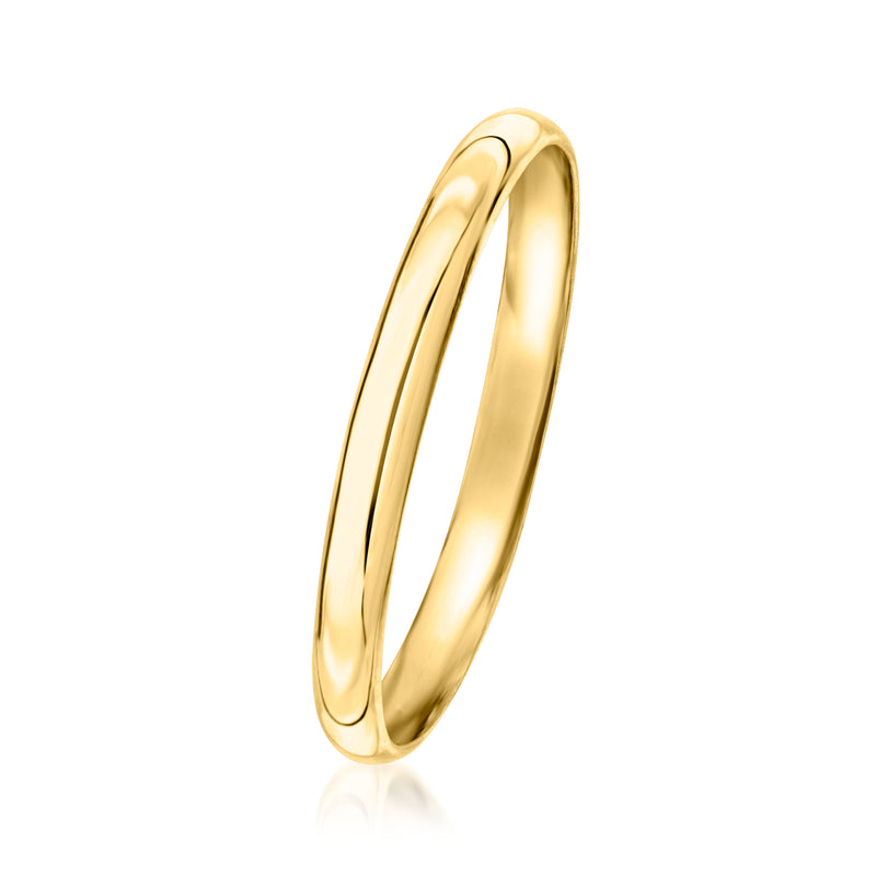 Polished yellow gold band ring, slim rounded oval profile