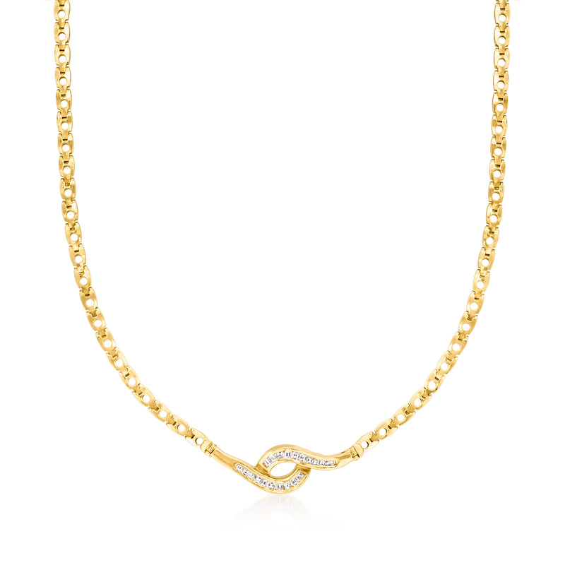 18kt yellow gold fancy-link necklace with diamond swirl accent center