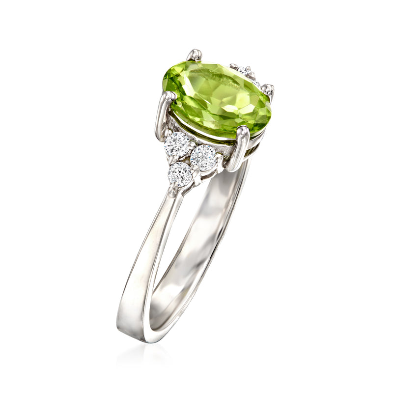 1.60 Carat Peridot and .18 ct. t.w. Diamond Ring in 14kt White Gold