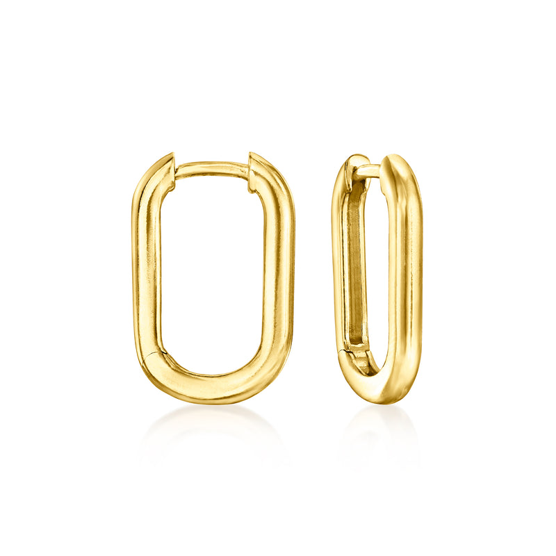 Gold over sterling medium paper-clip link hoop earrings, rectangular oval hoops