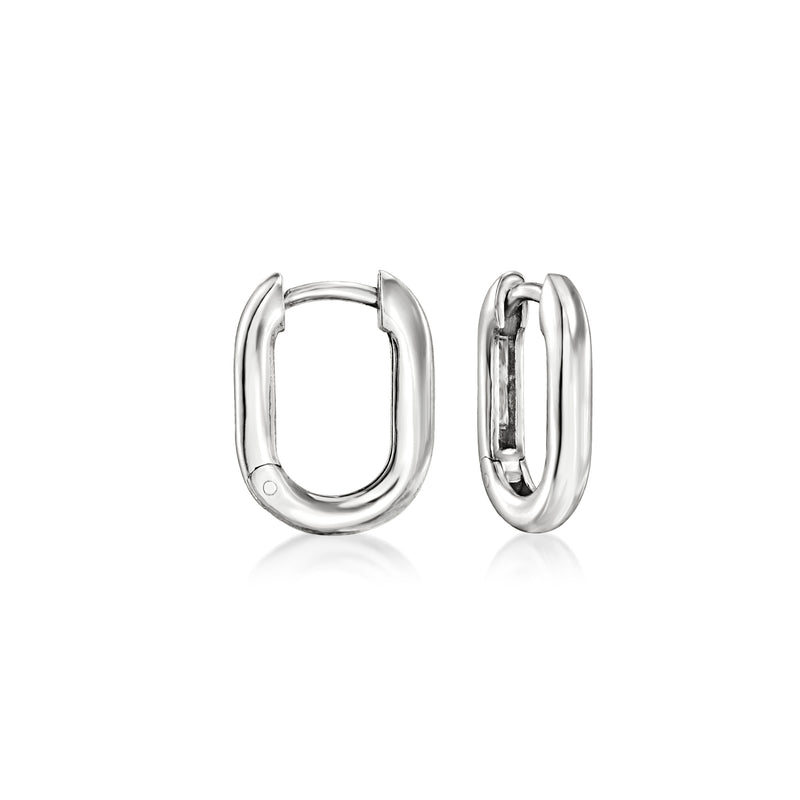 Small sterling silver oval hoop earrings, polished finish