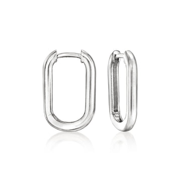 Italian Sterling Silver Medium Paper Clip Link Hoop Earrings. 3/4"