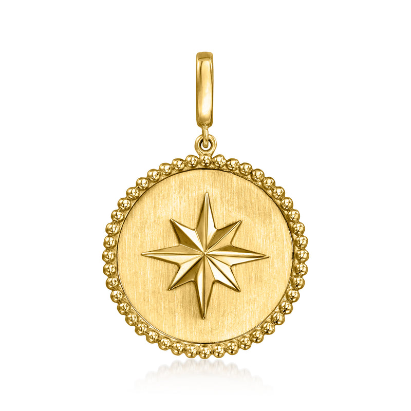 Gabriel Designs 14kt yellow gold starburst pendant with round textured bezel