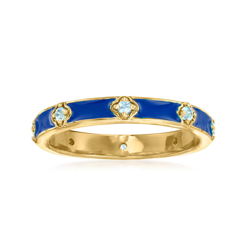 18kt gold over sterling ring with blue enamel and light blue gemstone accents
